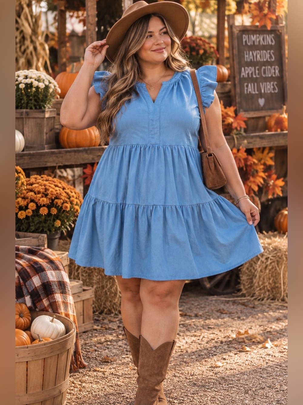Faux Suede Curvy Babydoll Dress